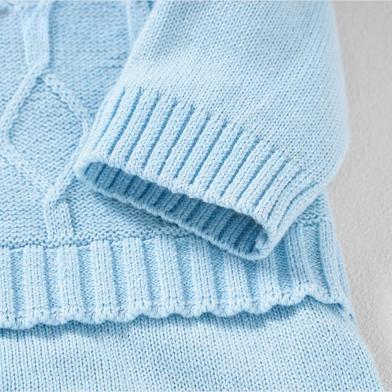 Autumn Long Sleeve Boys Turtle Neck Jumpsuits Outfits Infant Kids Cotton Overalls 0-18m Baby Rompers Solid Plain Knitted Newborn