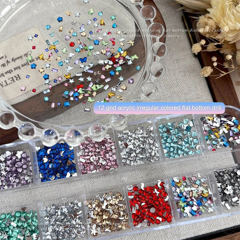 12 Griglie Mix 3D Flatback Strass per unghie Mini Diamanti di cristallo per Nail Art Glitter Charm Decor Accessori per manicure fai da te