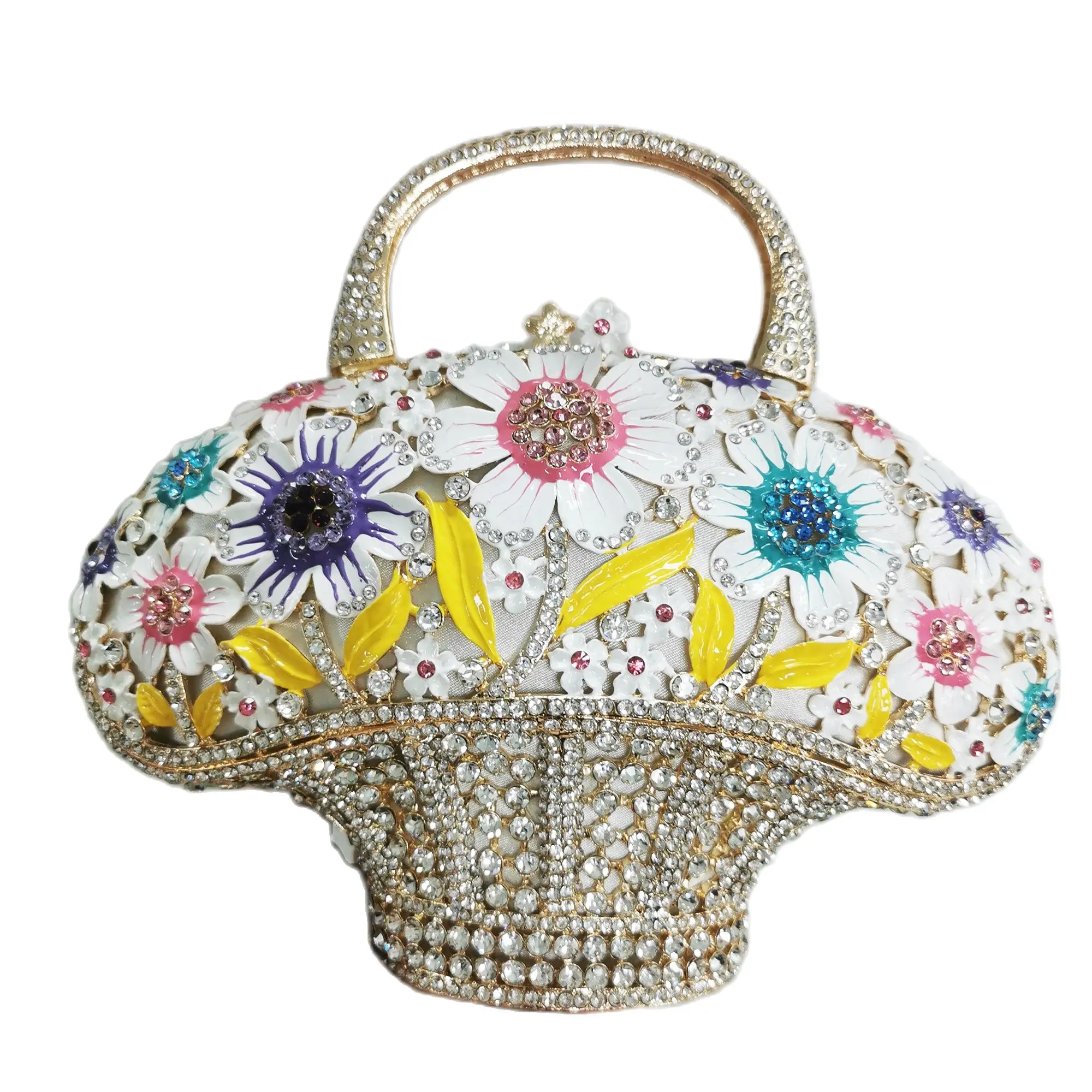 

3D Flower Basket Women Evening Bag WHTUOHENG Crystal Wedding Purse Bridal Clutches Diamond Party Prom Handbags Rhinestone Bags