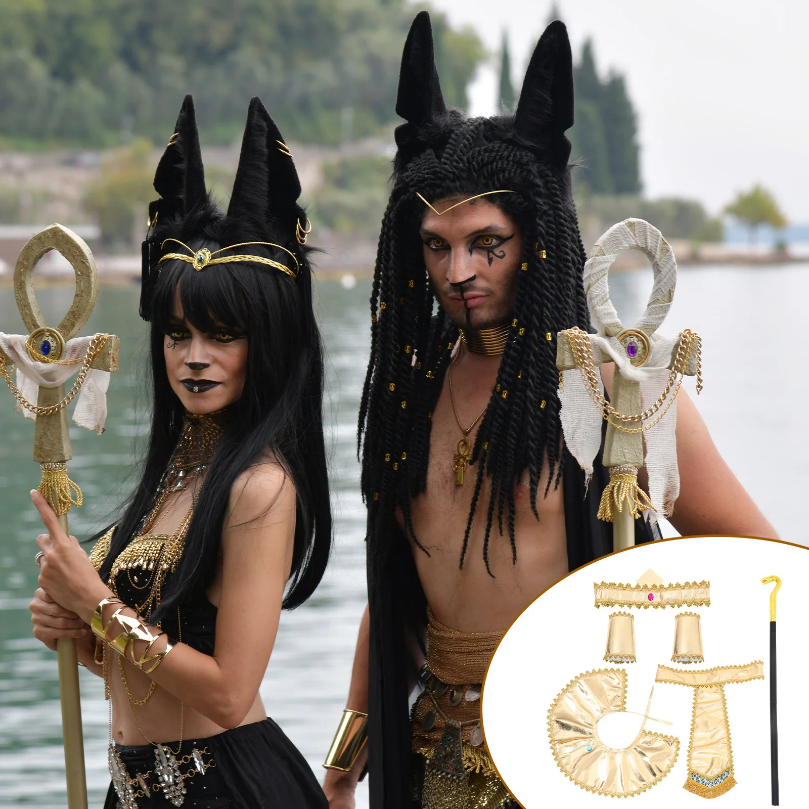 

1Set Pharaoh Outfit Kit Egyptian Costume Set Imitated Performing Costume Halloween Role Play Party Cosplay Accessories