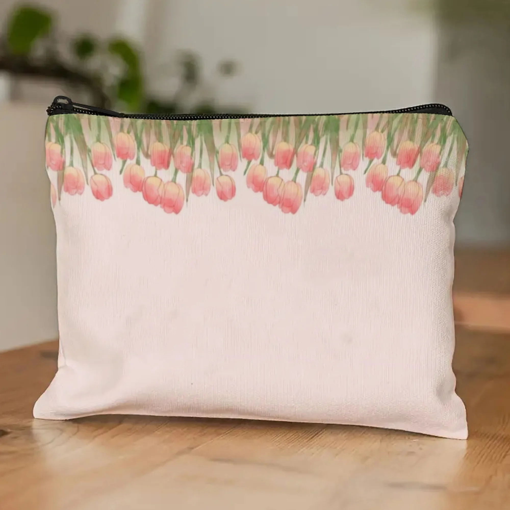 

Tulip Border Design Cosmetic Pouch Springtime Romantic Delightful for Picnic Makeup Touch-Ups & Outdoor Gatherings Ideal Gift