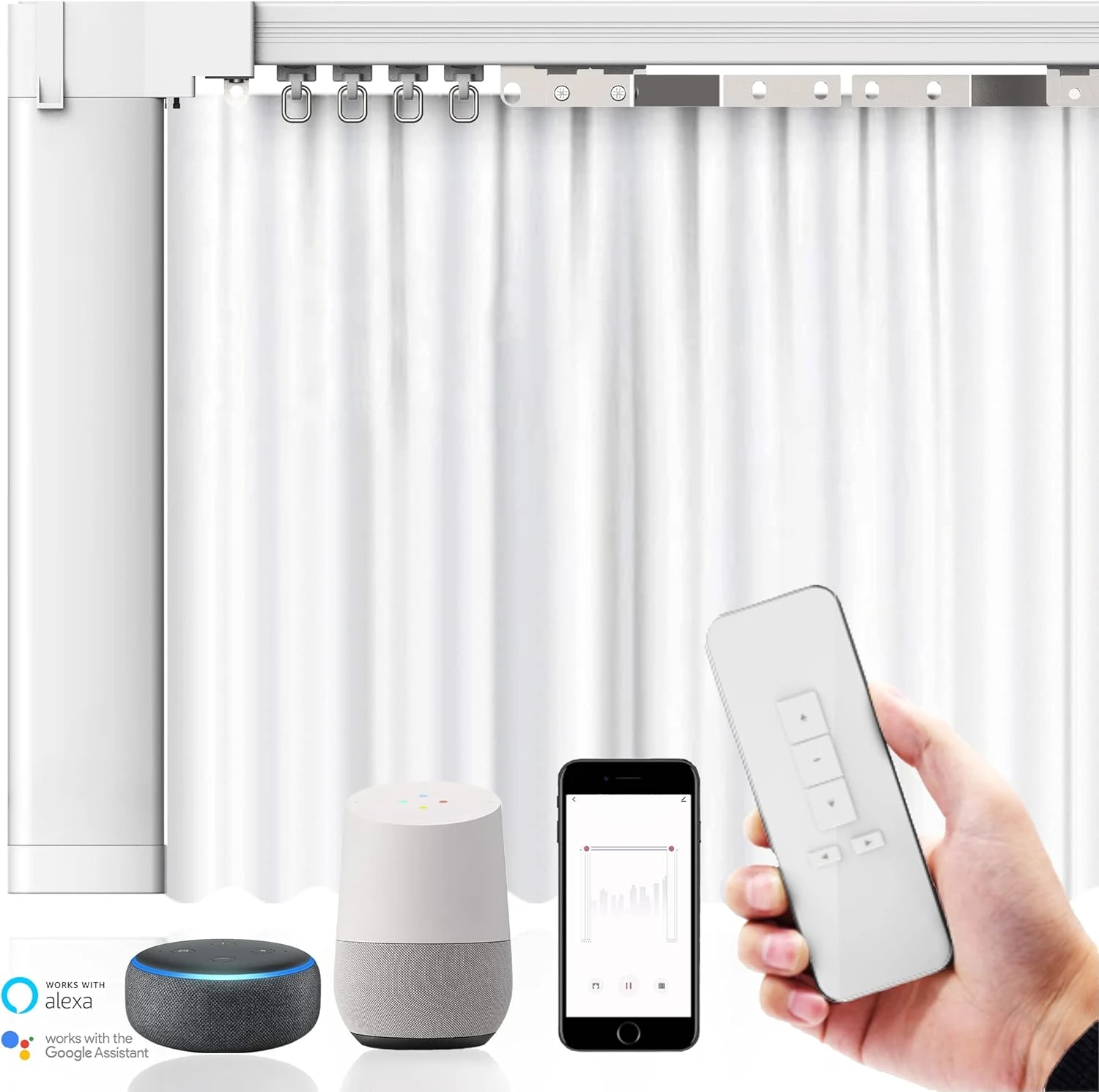 Smart Electric Curtain Track, Motorized motor, Adjustable track length, compatible with Alexa, google, Siri, Apple Watch