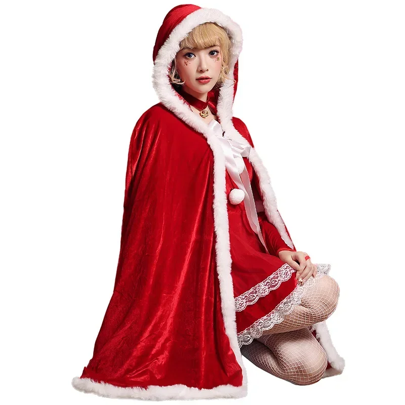 

Новый косплей на Рождество, длинная пушистая накидка с капюшоном, халат Санта-Клауса, теплое пальто для косплея, новогодний костюм для вечеринки, шаль короля и королевы