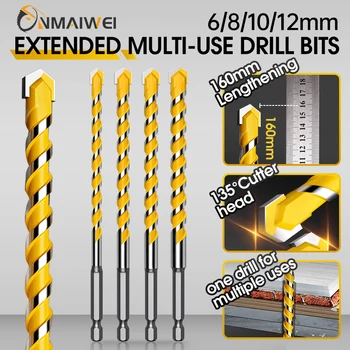 6-12mm 160mm Punta da trapano per piastrelle estesa per calcestruzzo, cemento, muro di mattoni, perforazione Trapano in lega, manico esagonale, trapano per metallo