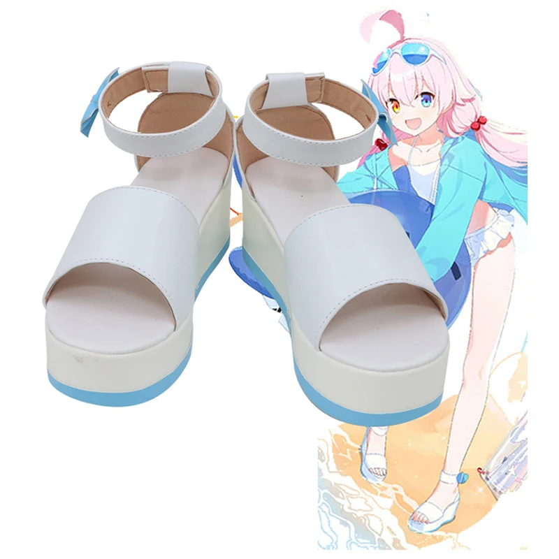 

Game Blue Archive Takanashi Hoshino Cosplay Swimsuit Shoes Cute Blue White sandal Summer Cool Women Shoes A