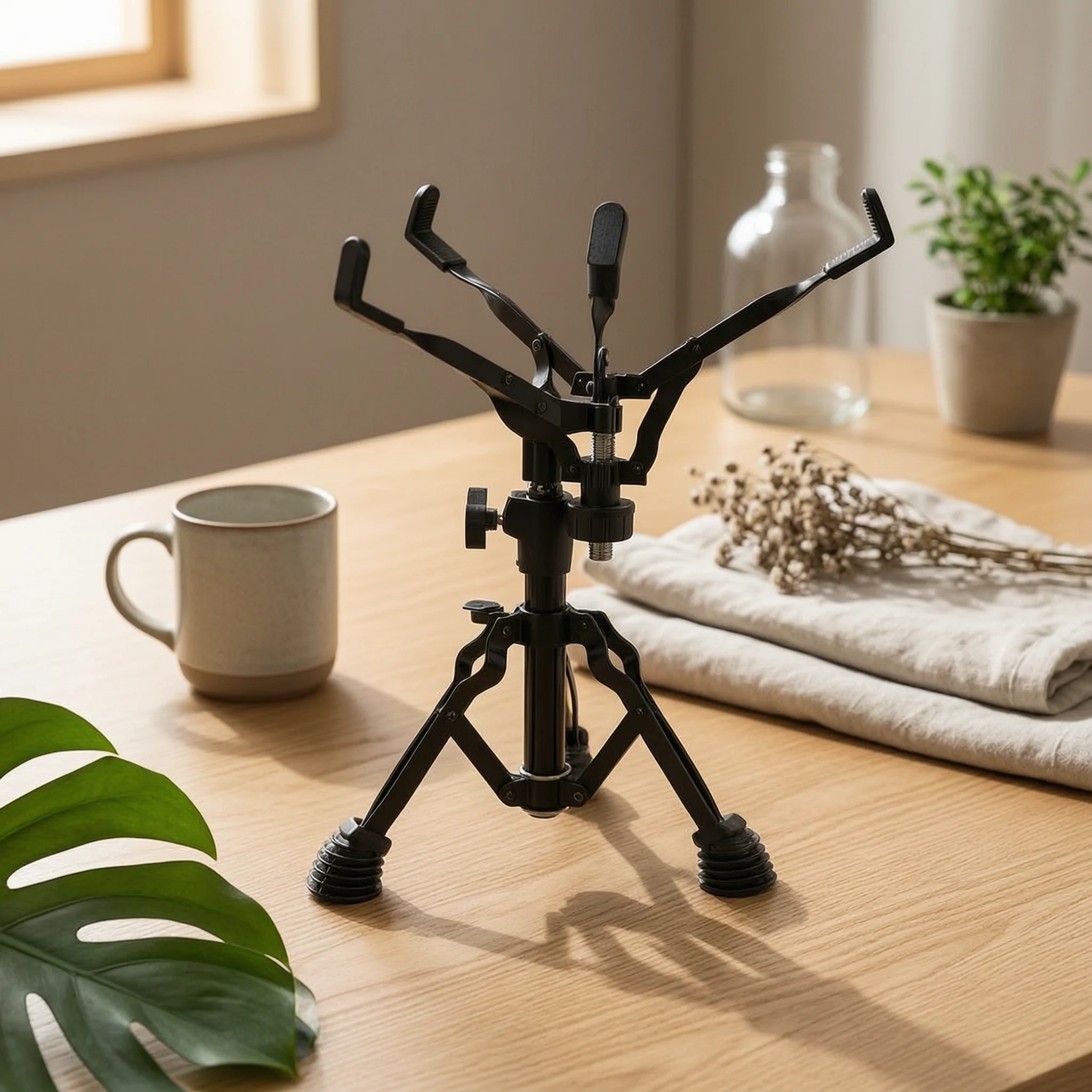 Clamp Drum Stand Rubber Feet Tripod Drum Stand Music Gear Stable Black
