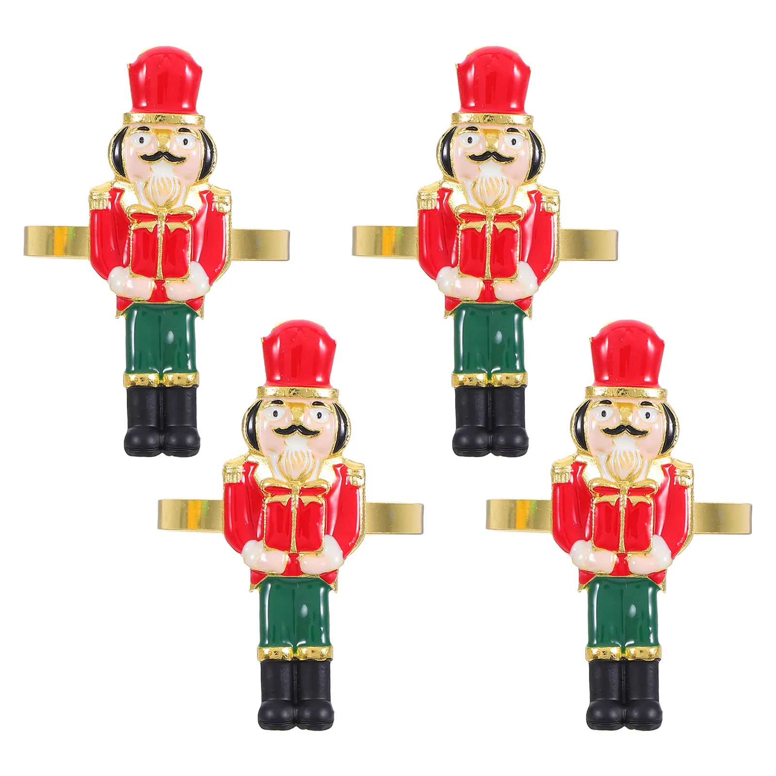 

4Pcs Durable Nutcracker Shaped Napkin Holders Metal Napkin Rings Holiday Party Decorative Serviette Buckles