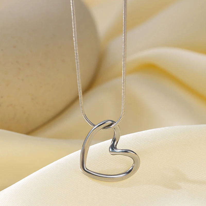 ANENJERY 316L Stainless Steel Hollow Distorted Heart Necklace Earrings for Women Simple Fashion Jewelry Set Wholesale