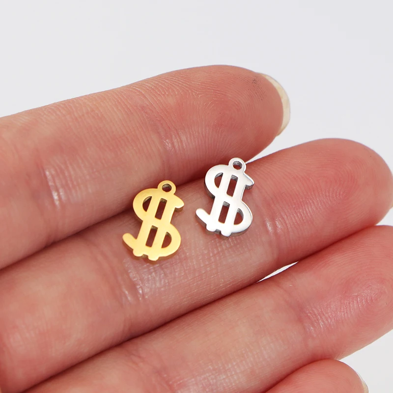 

10pcs/lot 6*12mm Mirror Polished Stainless Steel $ Dollar Symbol Charm Pendant for DIY Earring Bracelet Necklace Gift