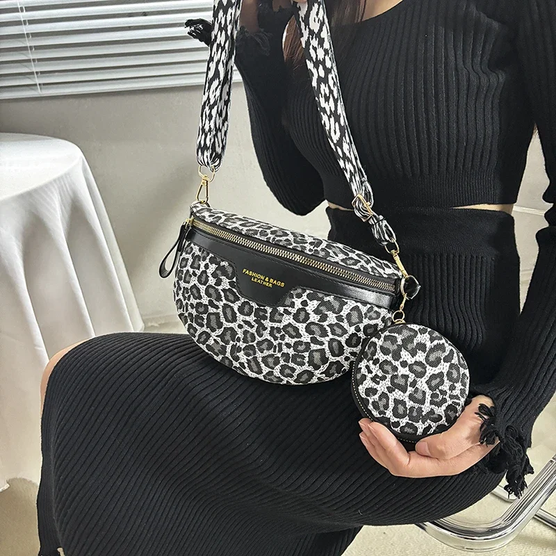 Retro Leopard Print Shoulder Crossbody Bag Casual Chest Pack Coin Purse New PU Woman Fanny Pack Fashion Phone Bag Lady Waist Bag