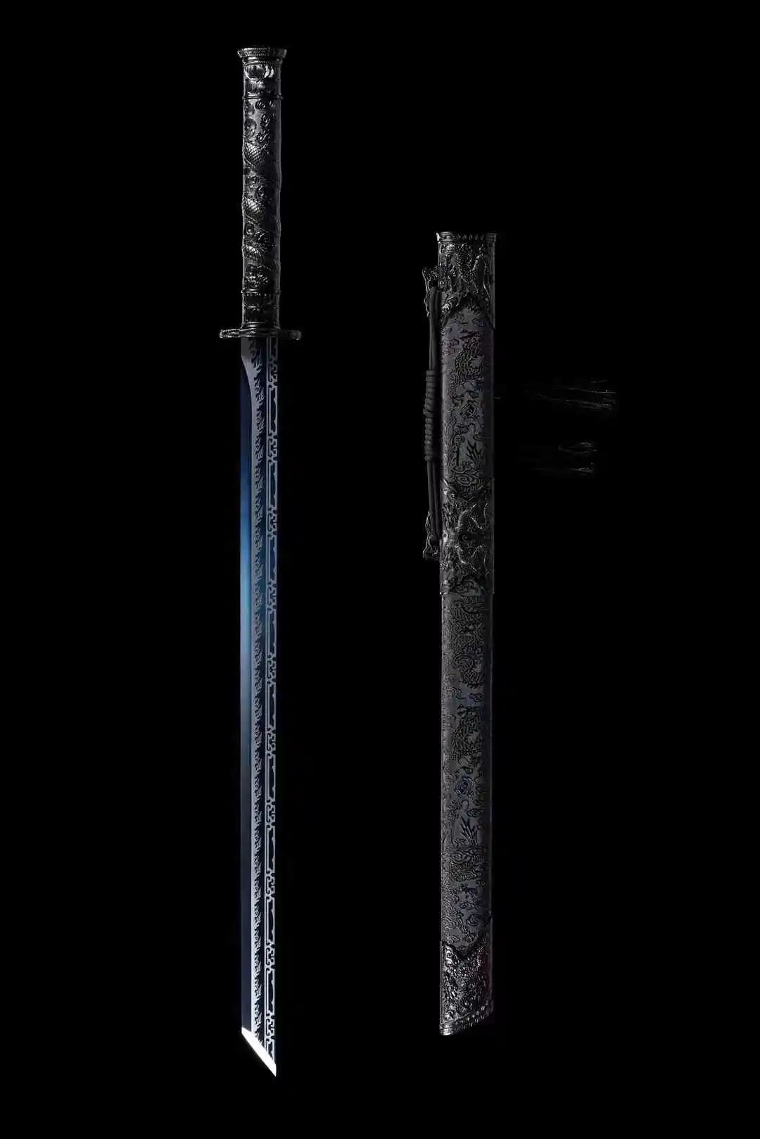 Chinese Kungfu Battle Sword,Asking Heavens,Real Refined High Performance Manganese Steel Baked Blade,Integrated Metal Handle,Uns