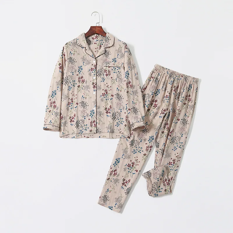 spring-autumn-women-casual-pajama-sets-female-100-cotton-sleepwear-suit-ladies-long-sleeve-turn-down-collar-home-shirt-pants