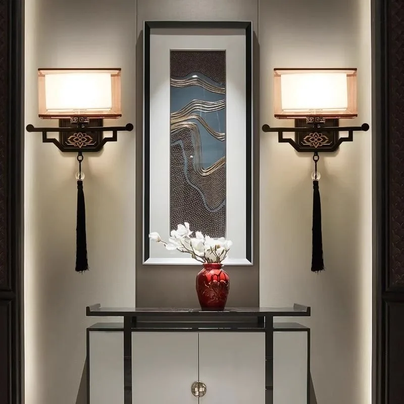 New Chinese Modern Vintage Metal LED Wall Light Living Room TV Wall Bedroom Bedside Hotel Hallway