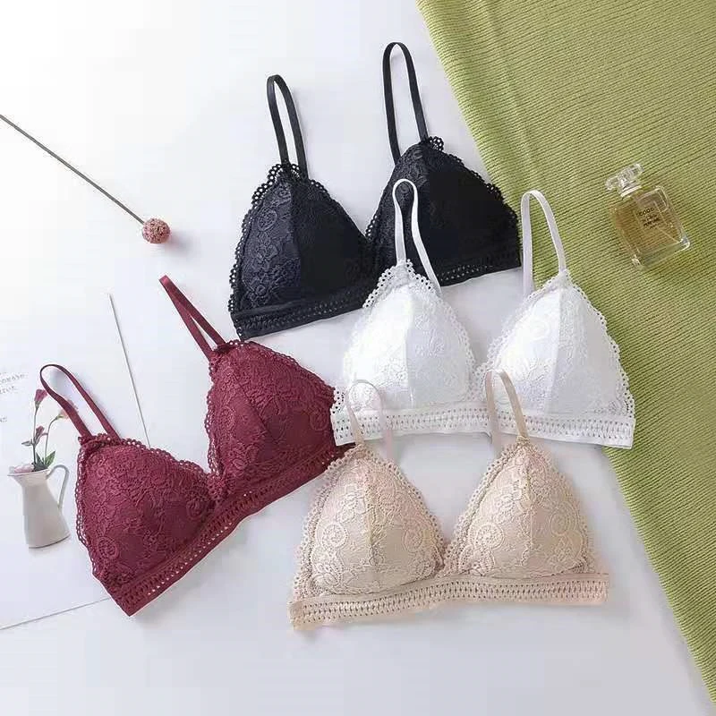 French Beautiful Back Bra Women'S Thin Lace Beautiful Back Bra No Steel Ring Sling Strap Small Chest Gather Up Support Bra