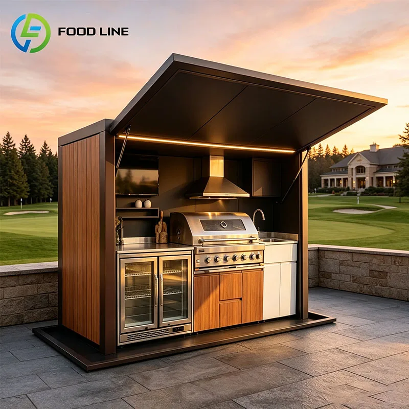 Prefabricated Outdoor Kitchen BBQ Island Built In Grill Pizza Oven Sink Refrigerator Cabinet Customized