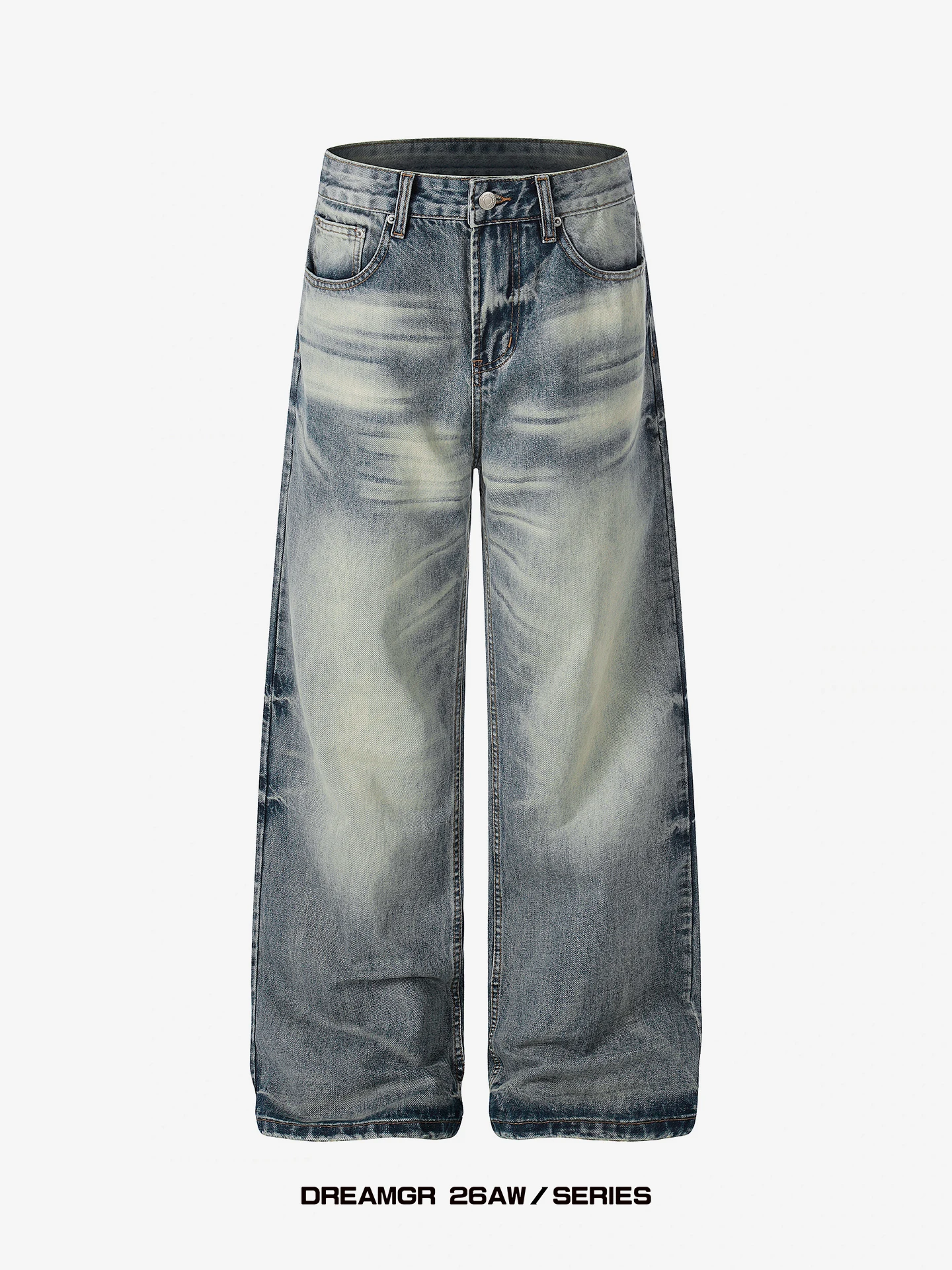 

American Retro aduated Waed Straight Leg Jeans Men's High Street Loose Slimming Long Pants Casual Cotton Denim