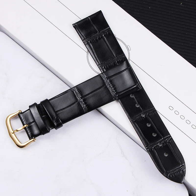 Ultrathin Genuine Leather Watch Strap Suitable for Cartier Santos Tank Solo Watchband Women Men\'s 12 - 22mm green white Bracelet