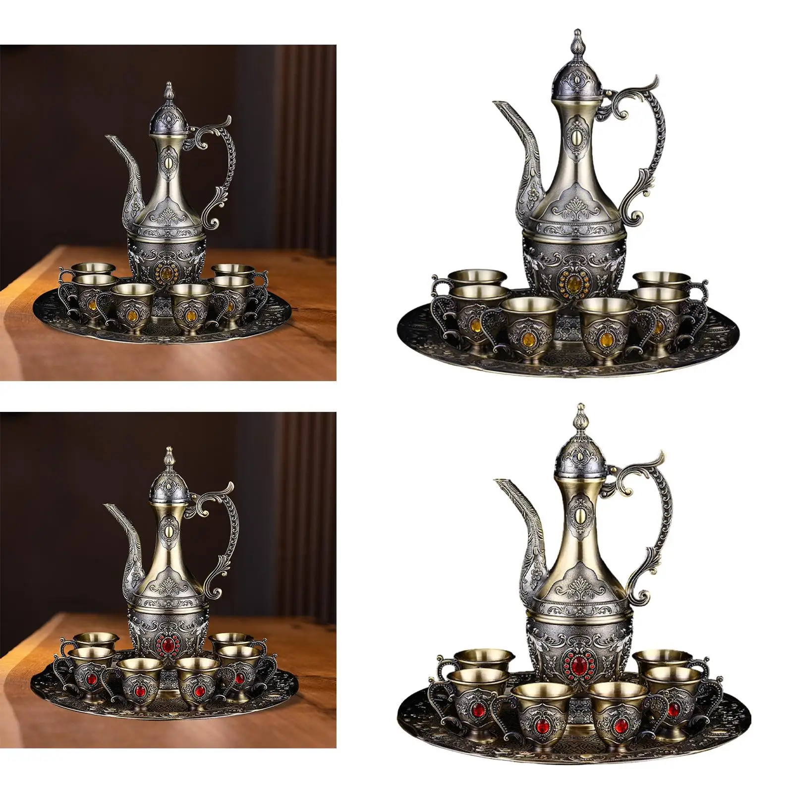Tea Set Decanter and Glasses Set European Style Teapot Tray and 6 Cups Ornament for Home Wedding Dining Room Living Room Holiday image 4