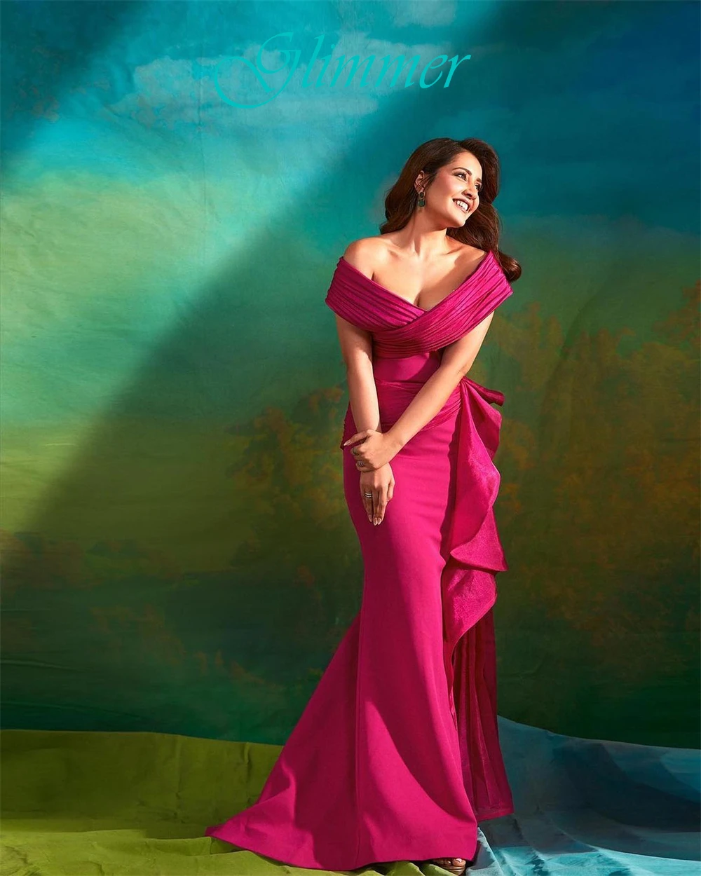 

Customized Simple Satin V-Neck Evening Dress Graceful Off the Shoulder Prom Dress Temperament Special Occasion Gowns