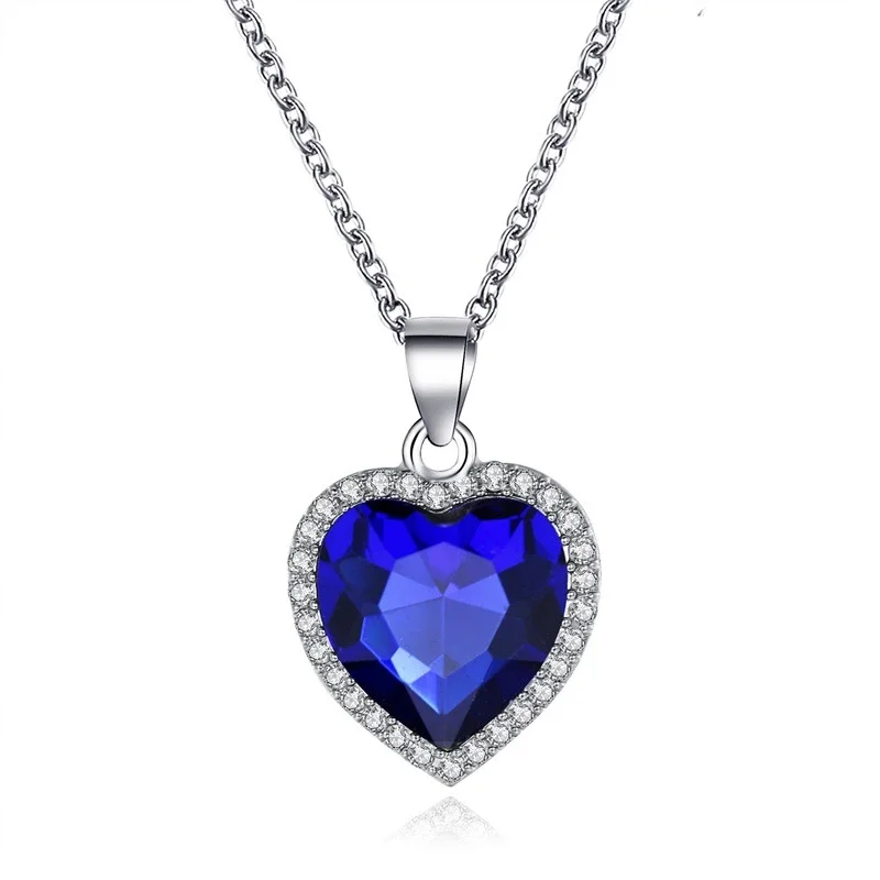 Fashion Heart Shape Pendant Necklace Blue Heart of the Ocean Crystal Forever Love Necklace For Women Wedding Trendy Jewelry