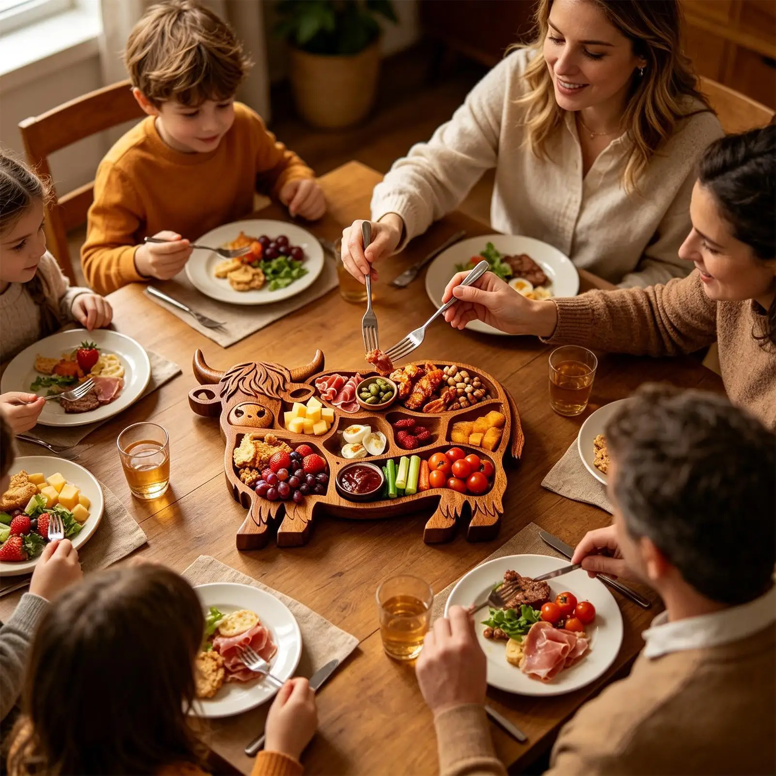 Cow Charcuterie Board Wooden Cow Shape Food Tray Rustic Animal Serving Platter For Snack Fruit Party Banquet Family Gathering