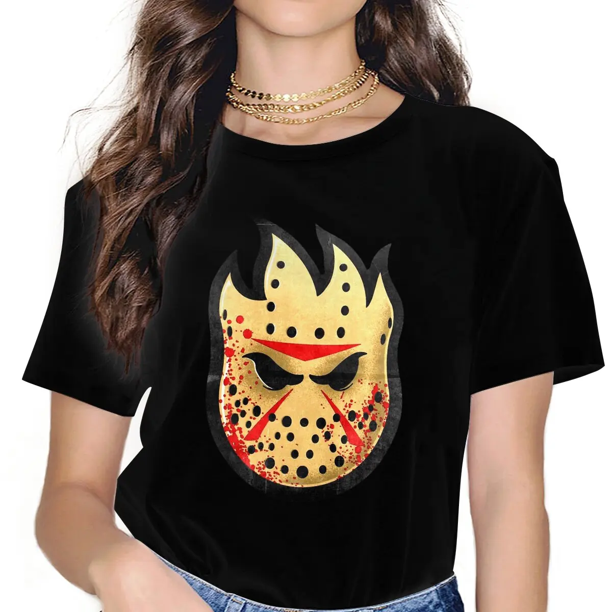 Spitfire Cool Skate Jason Gray Skull T Shirt Vintage Grunge Women's Polyester Tshirt O-Neck