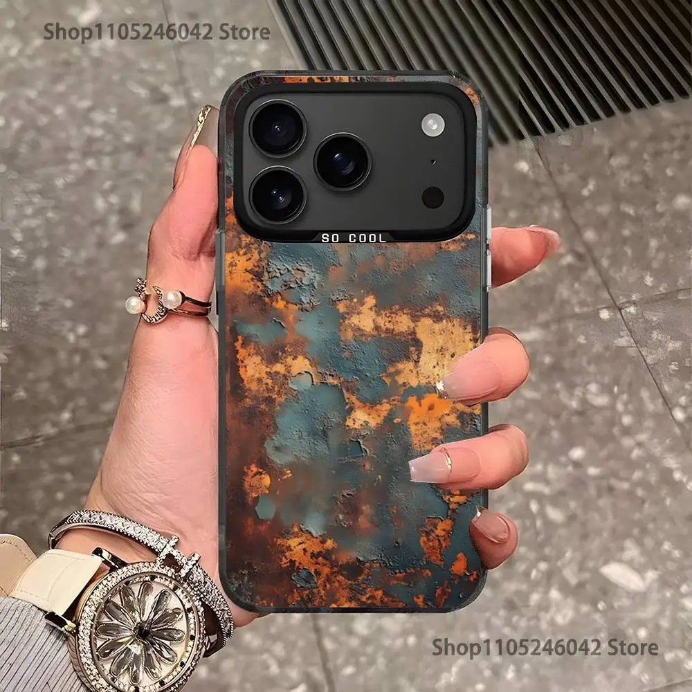 Retro Industrial Style Rusty Phone Case For iPhone 17,16,15,14,13,12,11,Pro,Max,Plus,Black Matte Shockproof Cover