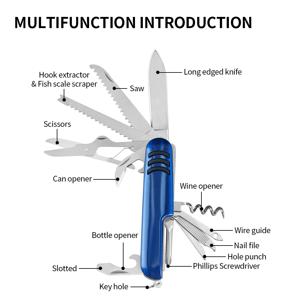 Imagem -02 - Multifuncional Swiss Folding Pocket Knife Chaveiro Portátil Multitool Tesoura Abridor de Caixa Camping ao ar Livre Caminhadas Caça