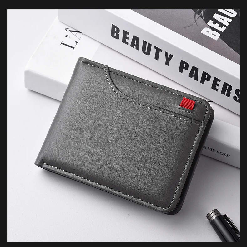 Ultradünne Mini-Kurzbrieftasche für Herren mit Ausweis, Bankkartensteckplatz und Fotofenster, Business-Casual-Geldbörse für junge Männer – Detail 12