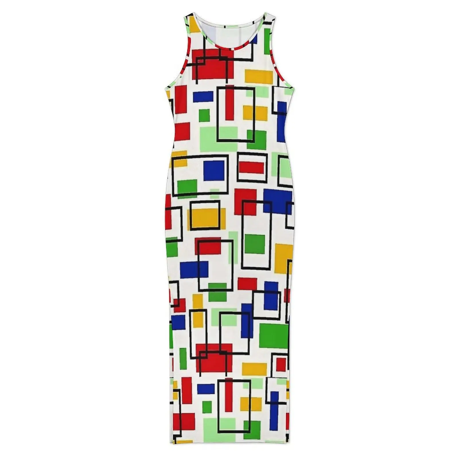 Kolorowa sukienka bodycon z nadrukiem Mondriana, wiosenna sukienka maxi w stylu vintage, damska sukienka bez rękawów z grafiką streetwear, duży rozmiar 3XL 4XL