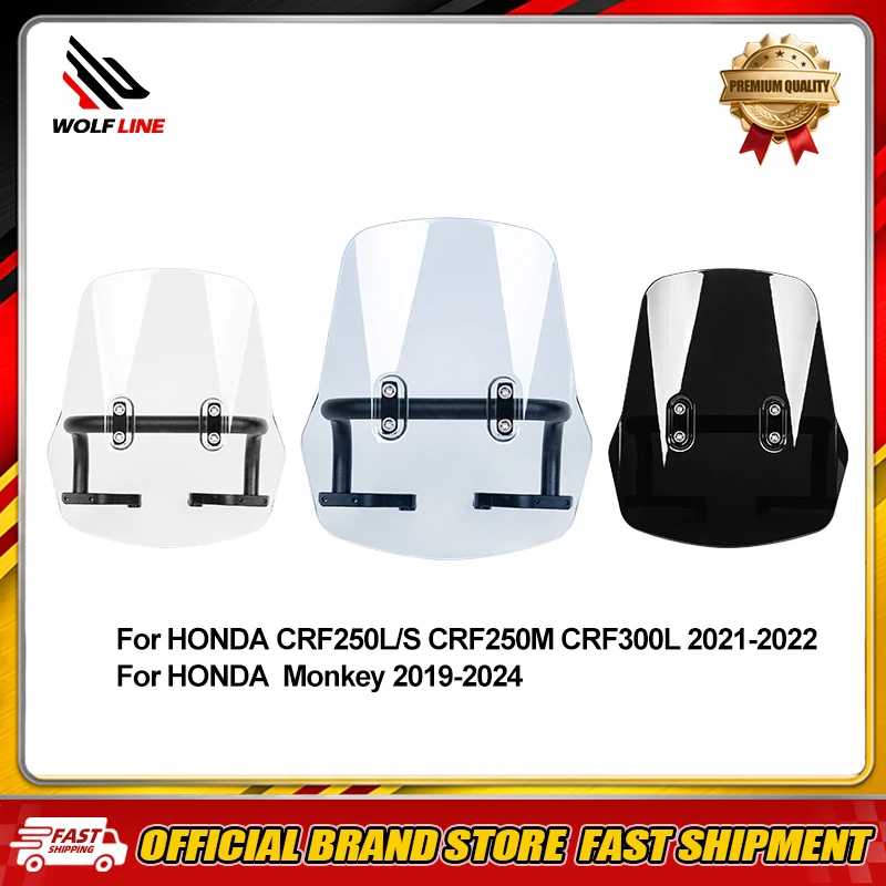 WOLFLINE Motorcycle Street Bike Windscreen Wind Deflector Screen For Honda CRF250L CRF300L 2021-2022 Monkey 125 2019-2024