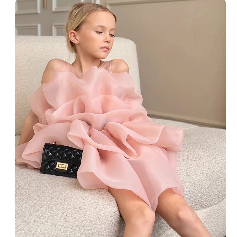 

Festive Dress For Girl Puffy Princess Dress Elegant Birthday Party Girls Pageant Gown White Wedding Bridesmaid Party Dresses