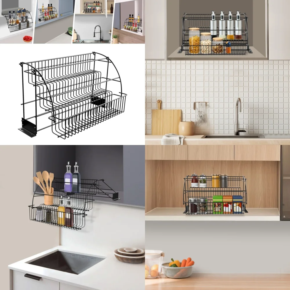 

storage shelf3 Tier Pull Down Cabinet Organizer Metal Kitchen Storage Rack for Spices Utensils and Pantry Essentials Space