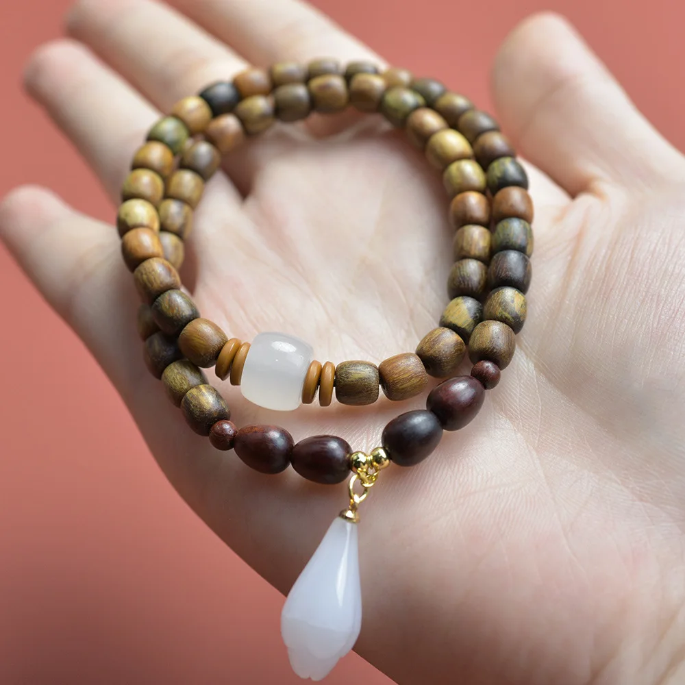 Green Sandalwood Barrel Beads DIY Accessories Magnolia Style Bracelet Red Sandalwood Prayer Beads for Men and Women Gifts