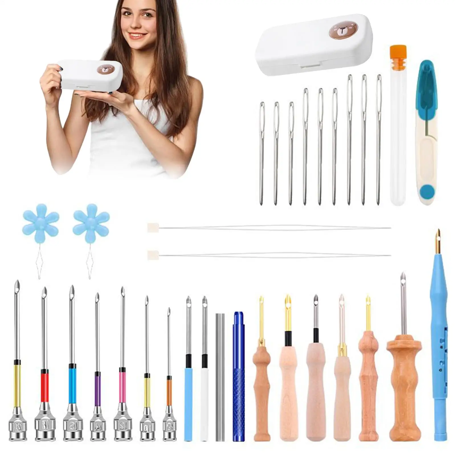 

Needle Punch Kit Punch Needle Set For Adults Comfortable To Grip Handmade Craft Punching Needling Tool For Hats Quilts Pillows