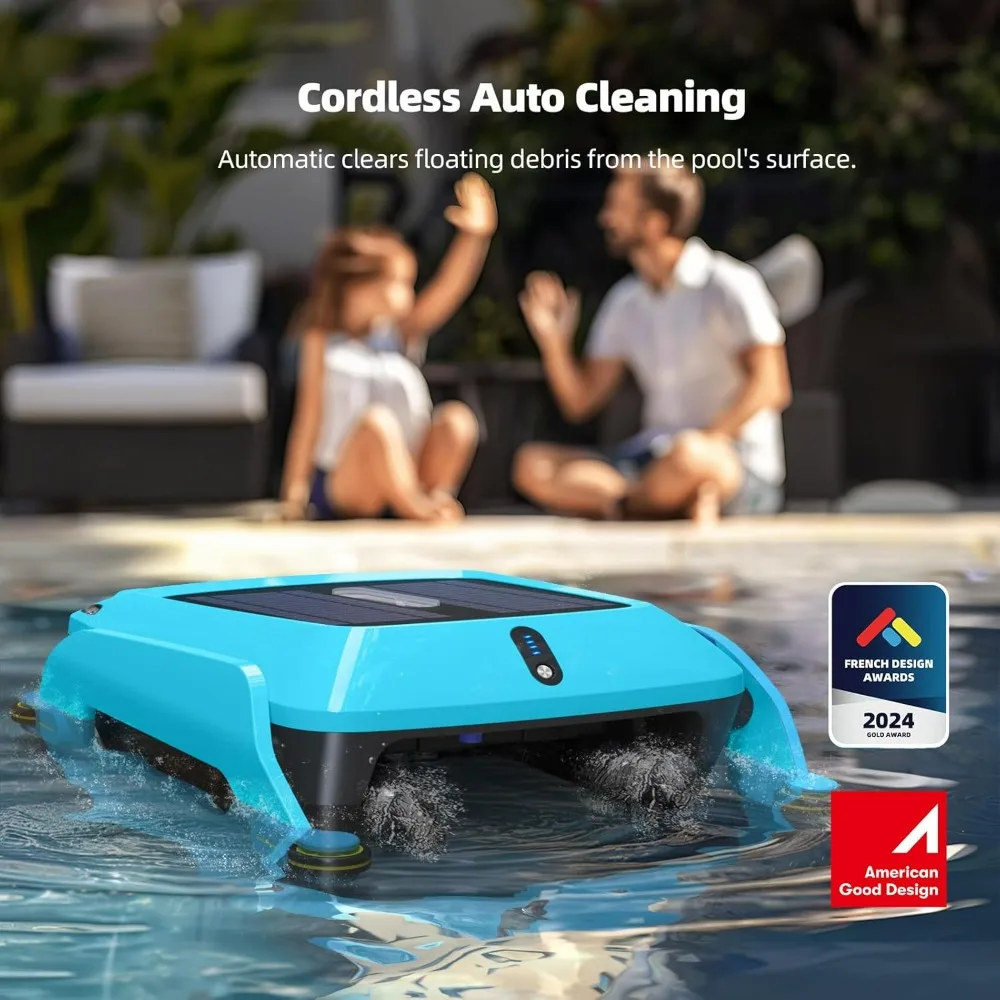 Robotic Solar Pool Skimmer Cleaner: Cordless Pools Skimmer Automatic Pool Cleaner Robot for Pool Surface Saltwater Compatibility