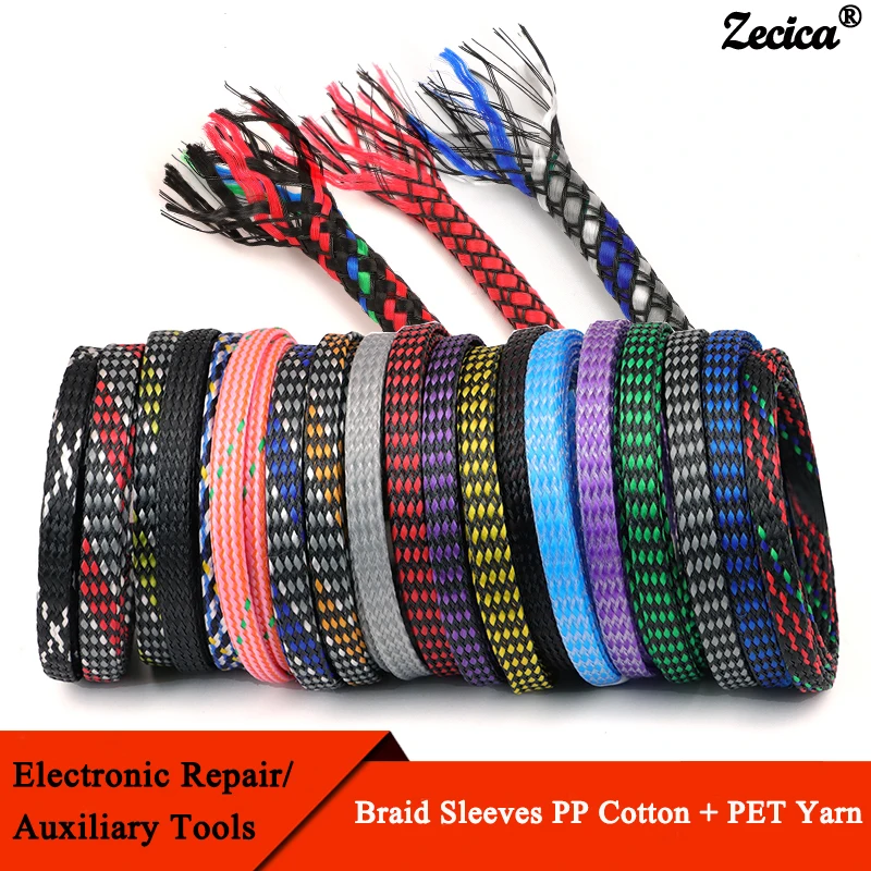

1~10m New Braid Sleeve Cable Insulated Protection Wrap 4 8 12mm Flexible PP Cotton + PET Yarn Line Wire Harness Sheath Sleeves