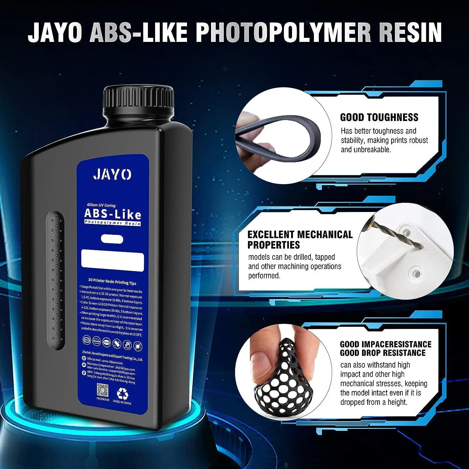 Jayo 3D มาตรฐาน/ABS-liz/standard plus/water WASH เครื่องพิมพ์3D ยูวีเรซิ่น405nm สำหรับ LCD วัสดุการพิมพ์3D หล่อเรซิ่นอย่างรวดเร็ว