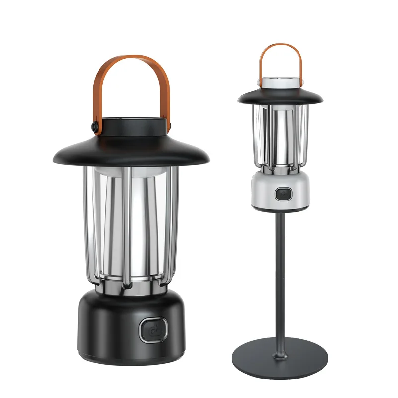 New outdoor charging retro camping light portable hanging three-color light source ambient camping light portable mini hanging