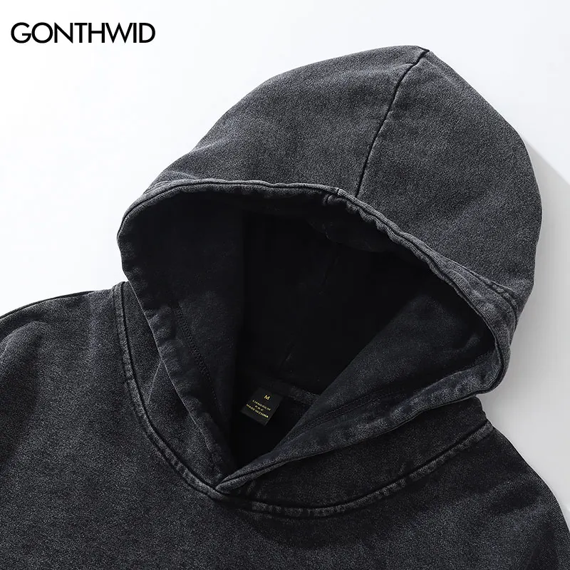 Vintage Blank Hoodie Streetwear Hip Hop Solid Color Washed Hooded Sweatshirt 2023 Men Harajuku Fashion Cotton Oversized Pullover