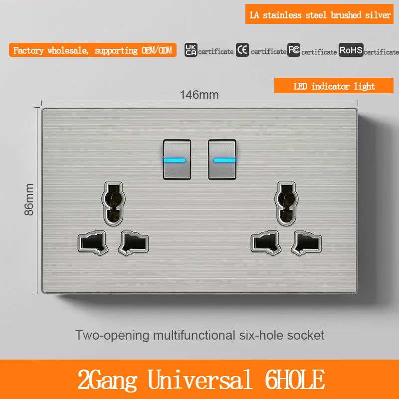 Universal Multi-functional Six-Hole Socket with 2Gang Switch Control Concealed Installation 146 Type Wall 33-Hole Power Socket