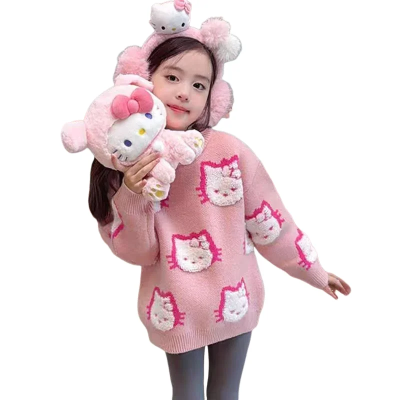 Sanrio Girl Sweater Autumn Winter Kawaii Cute Cartoon Child Knitted Sweater Hello Kitty New Fashion Keep Warm Bottoming Shirt