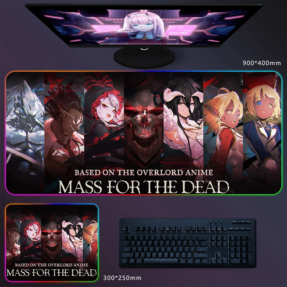 RGB Mouse Pad Overlord Ainz Ooal Gown Anime Gaming Mousepad Gamer Large LED Rubber Table Mat Laptop Desktop Game Mats Carpet