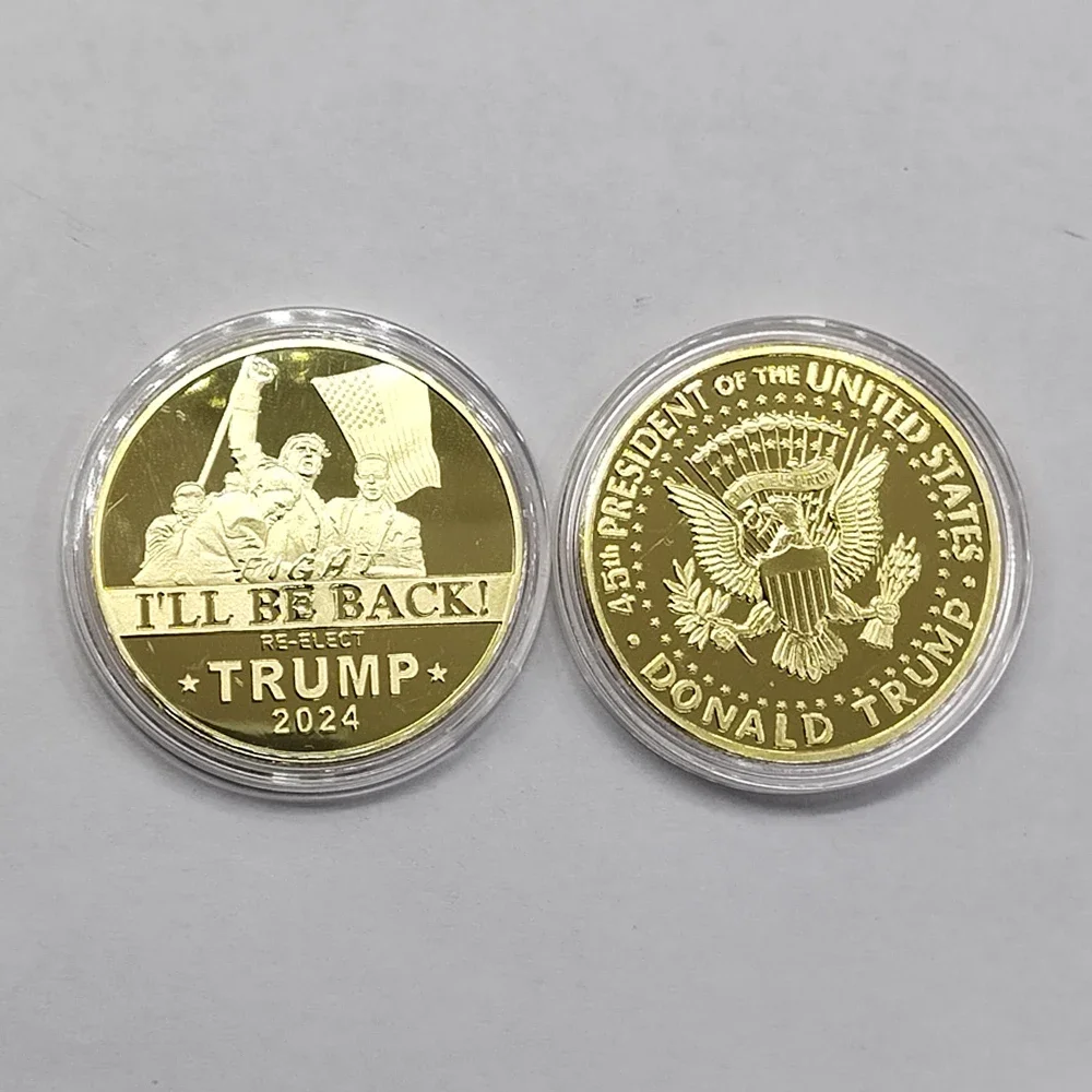 2024 USA  President Trump Fight mugshot 24K gold Coin with case Collectible Gold Coins Crafts Souvenir Coins Gifts For Fans