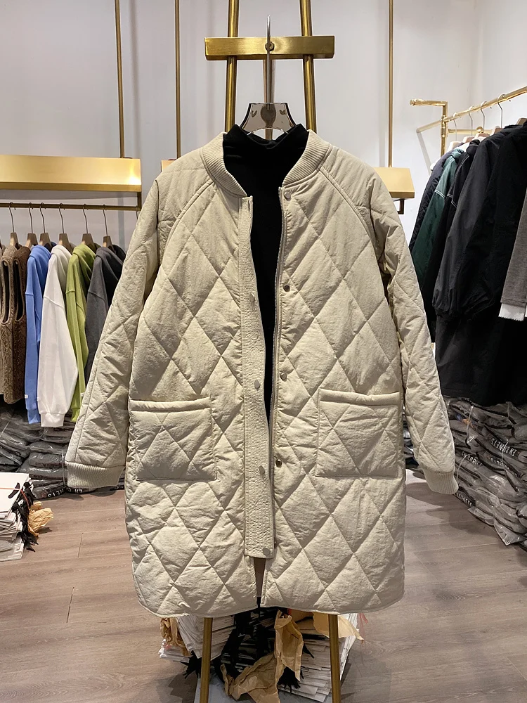 Autumn 【Live Shot】new Winter Stand Collar Mid-length Women Wadded Jacket Thicken Quilted Baseball Cotton-padded Coat