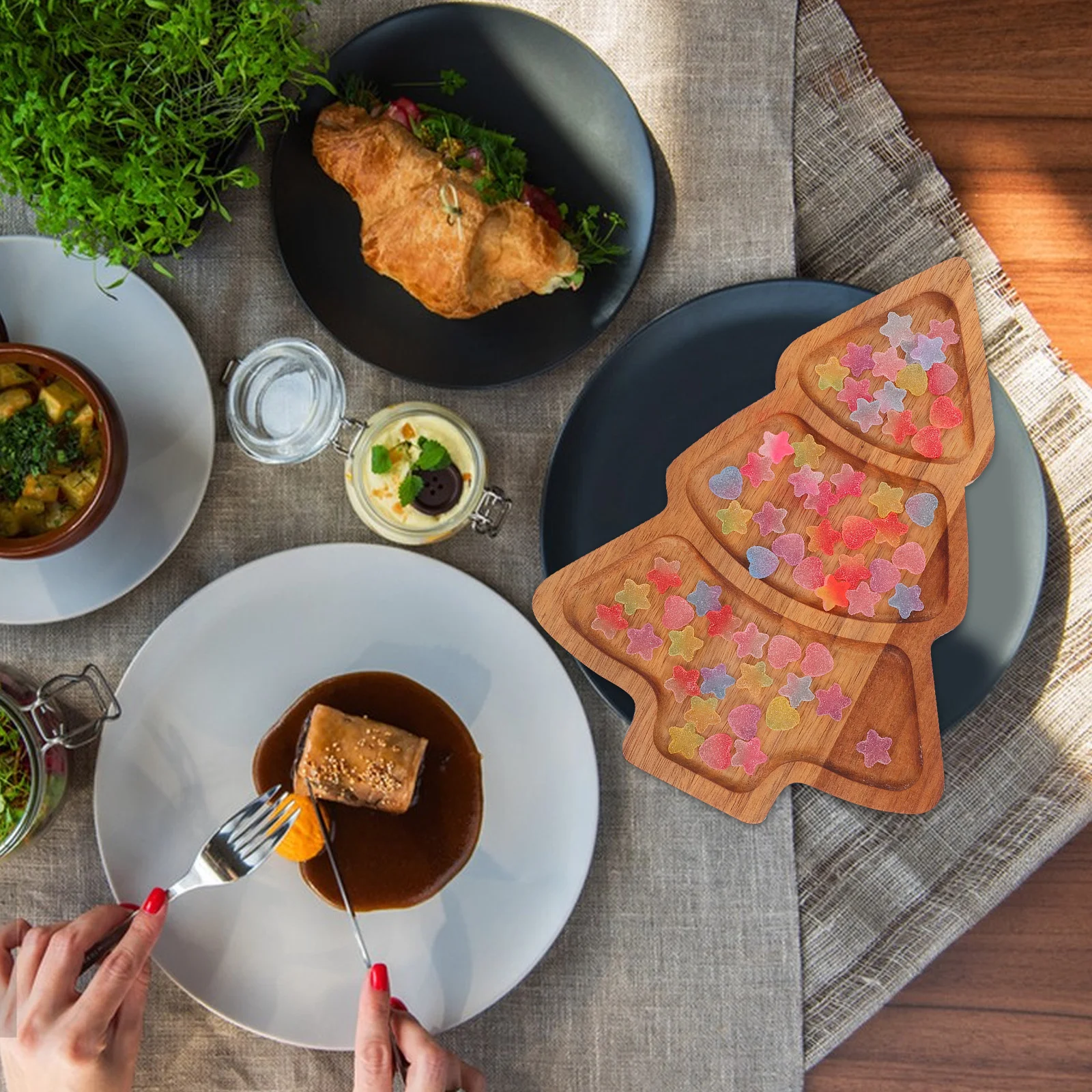 طبق شجرة عيد الميلاد الخشبي بتصميم فريد من نوعه طبق خشب السنط صينية تقديم احتفالية لتجمعات العطلات ومستلزمات حفلات عيد الميلاد