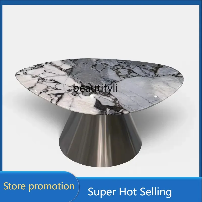 

a485 Italian light luxury coffee table natural marble irregular special-shaped black rose living room combination