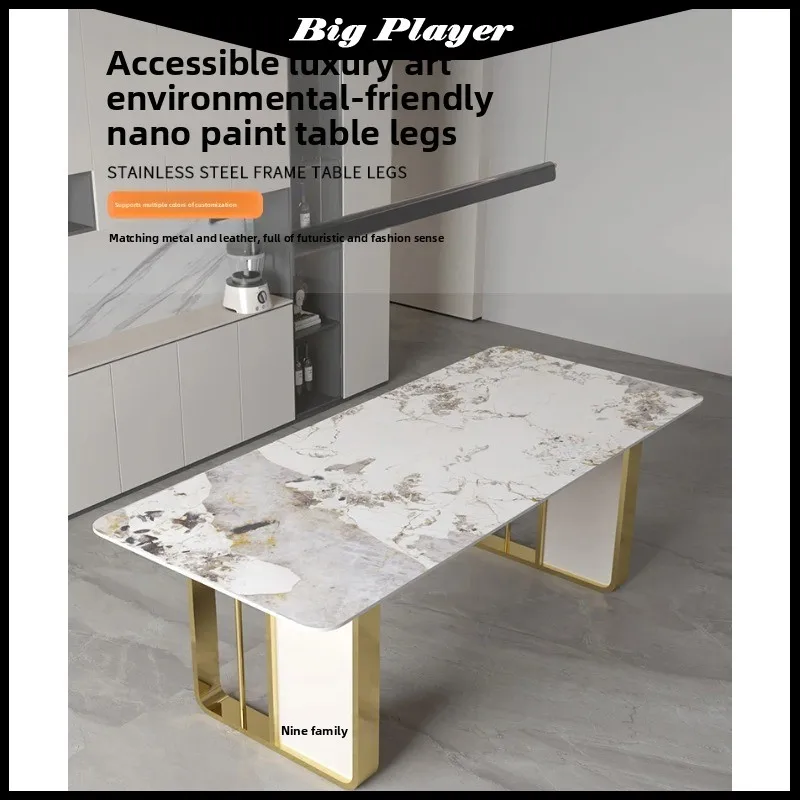 ضوء فاخر طاولة رخامية الساق قوس روك بلاطة القدم الفولاذ المقاوم للصدأ الطعام مقعد وحيد الشاي طاولة حجرية فاخرة L #6