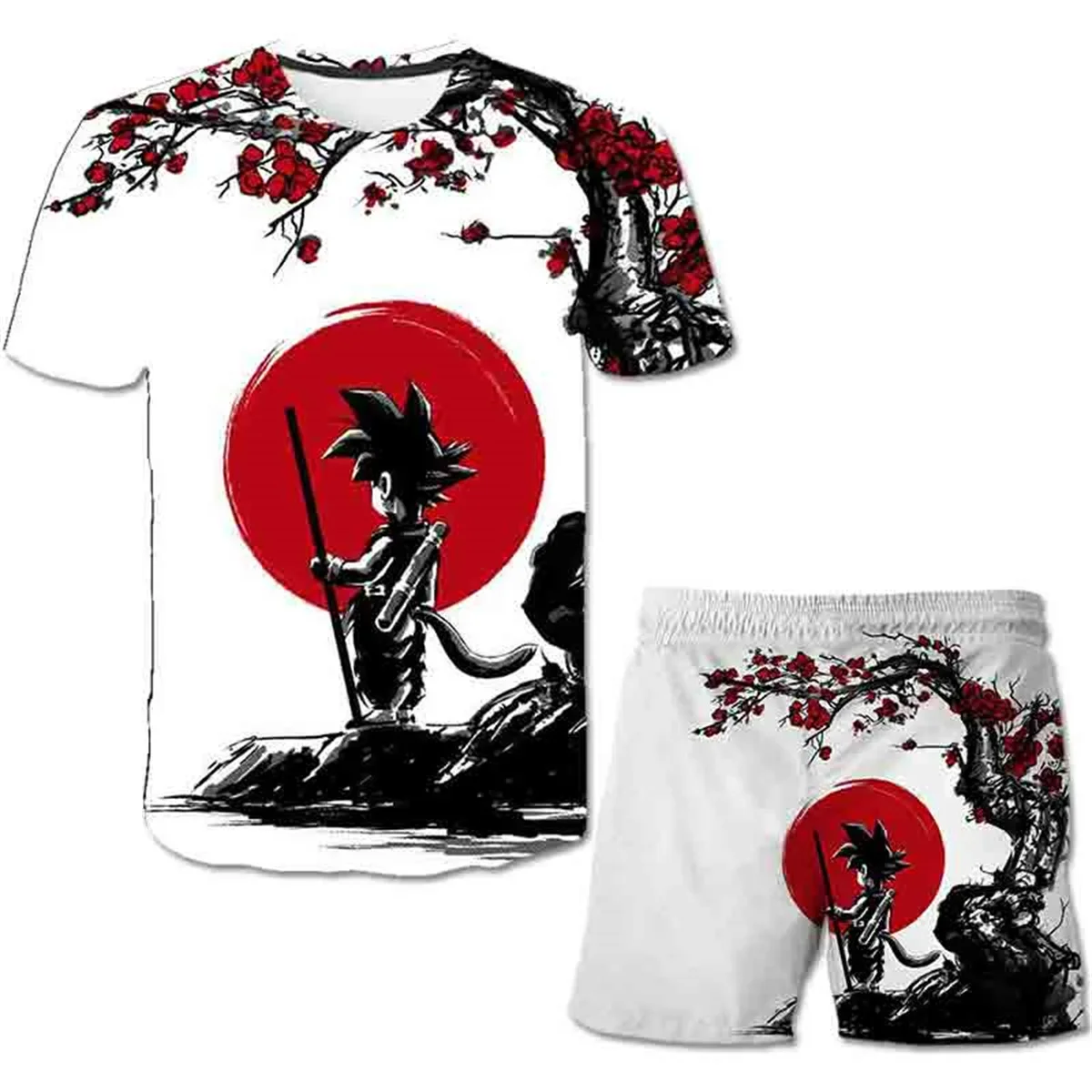 

Men's Summer 2-piece Dragon Ball Z Clothing Set Short Sleeve Shorts Goku Vegeta Set Boys Girls Children Parent-child Clothing