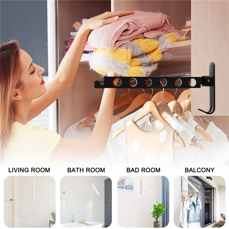 

AA50-Foldable Coat Hooks, Wall Coat Rack Wall Hooks Folding Hooks For Balcony Bathroom Laundry Room (Black, 1 Piece)